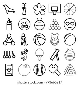 Ball icons. set of 25 editable outline ball icons such as connection, seal, beach ball, emotion in love