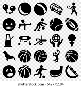 Ball icons set. set of 25 ball filled icons such as seal, ball, baby toy, lottery, angry emot, basketball, holding globe, tennis playing, volleyball player, football player