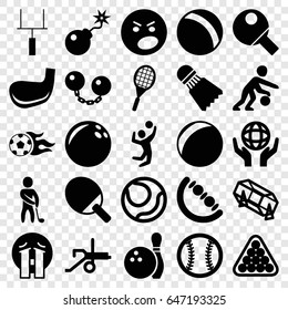 Ball icons set. set of 25 ball filled icons such as ball, baby toy, lottery, billiards, angry emot, crying emoji, holding globe, bomb, golf player, volleyball player