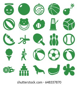 Ball icons set. set of 25 ball filled icons such as seal, beach ball, baby toy, emoji angel, bomb, disco ball, baseball player, basketball, baseball glove, baseball