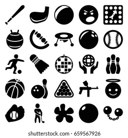 Ball icons set. set of 25 ball filled icons such as baby toy, billiards, emoji angel, angry emot, holding globe, board game, golf player, football player, baseball glove