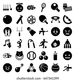 Ball icons set. set of 36 ball filled icons such as connection, baby toy, angry emot, emoji angel, crying emoji, bomb, volleyball player, football ball, basketball, goal post