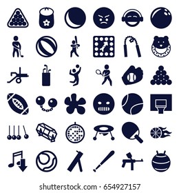 Ball icons set. set of 36 ball filled icons such as baby toy, lottery, billiards, angry emot, emoji, board game, disco ball, tennis playing, baseball player, golf player
