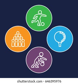 Ball icons set. set of 4 ball outline icons such as golf ball, football player, basketball player