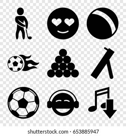 Ball icons set. set of 9 ball filled icons such as ball, emot in love, emoji, golf player, cannon, biliard triangle