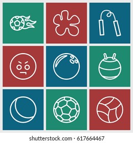 Ball Icons Set. Set Of 9 Ball Outline Icons Such As Beach Ball, Chain Weapon, Football Ball, Angry Emot