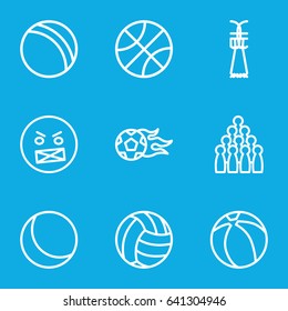 Ball icons set. set of 9 ball outline icons such as ball, beach ball, shuttlecock, angry emot, sphere