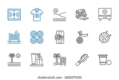 ball icons set. Collection of ball with beer pong, pet brush, beach, cream, unicycle, sport, wool balls, volley, yarn ball, football jersey. Editable and scalable icons.