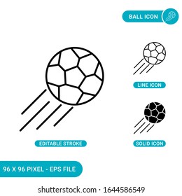Ball icons set vector illustration with solid icon line style. Soccer goal concept. Editable stroke icon on isolated background for web design, infographic and UI mobile app.