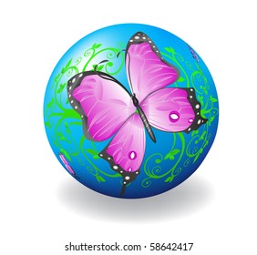  	Ball with the image of a butterfly.