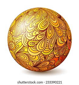 Ball isolated on white background with floral ornament. Vector illustration.