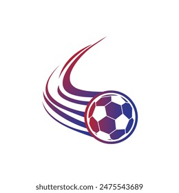 ball kicked red blue color with flash, vector logo icon