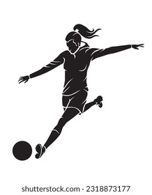 Ball Kicking Female Soccer Sport Silhouette