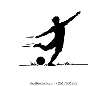 ball kicking pose football players silhouettes
