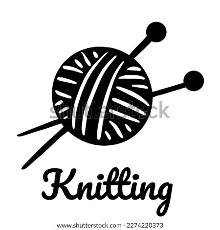 Ball and knitting needles. Knitting icon. Black sign isolated on white background.
