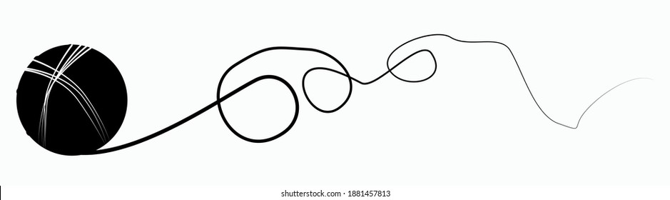 Ball of knitting threads, icon, graphics, long elongated thread with rings