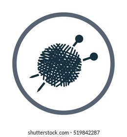 Ball of knitting yarn and needles icon. Simple design for web and mobile