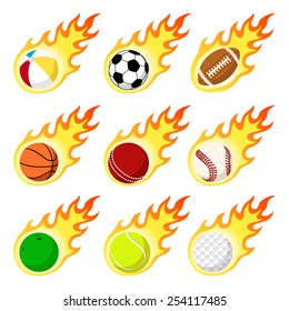 Ball label flame sticker set flat style