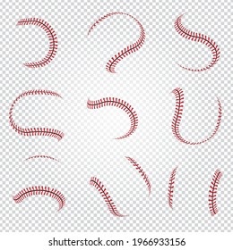 Ball leather lace. Baseball textures seam softball red lines recent vector templates collection set