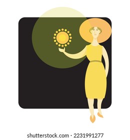 the ball of light in the lady's hand vector design