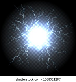 Ball lightning. Electric vector lightning flash explosion, electrical energy power sphere