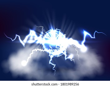 Ball lightning. Electric vector lightning flash explosion, electrical energy power sphere vector
