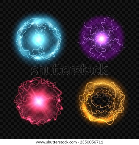 Ball lightning. Energy power electric round spheres decent vector realistic template of thunder light