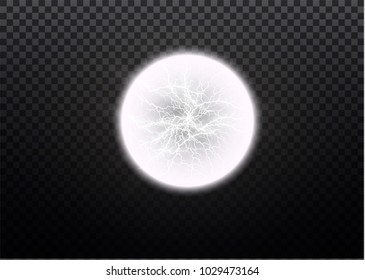 Ball lightning. Thunder isolated on transparent background. Thunderbolt in sky. Electricity blast storm. Electric flash of lightning.Vector illustration.