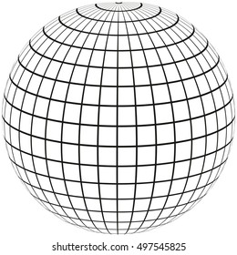 Ball With Lines Earth Globe With Meridian And Longitude, 3D Sphere Vector Illustration, Print Or Website Design