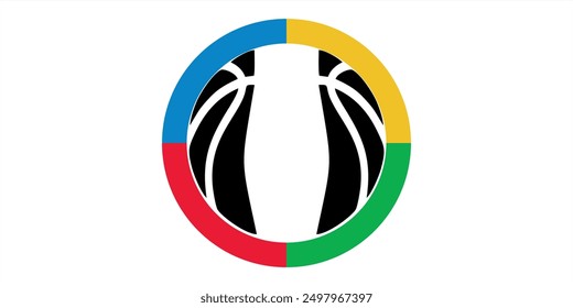 ball logo in the middle of the circle in red, green, blue, yellow, black