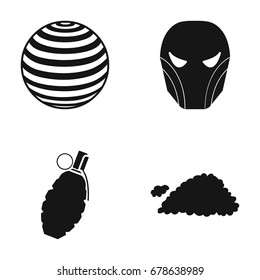 Ball, mask and other web icon in black style. grenade, cloud icons in set collection.