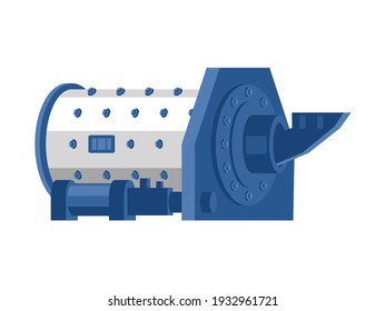 Molino de bolas, imagen de color de estilo plano. Concepto industrial, minería y industria procesadora. Ilustración del vector