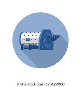 Ball mill, color image in flat style. Industrial concept, mining and processing industry. Vector illustration
