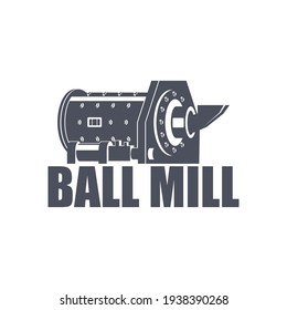 Ball mill, monochrome image in a flat style. Industrial concept, mining and processing industry. Vector illustration