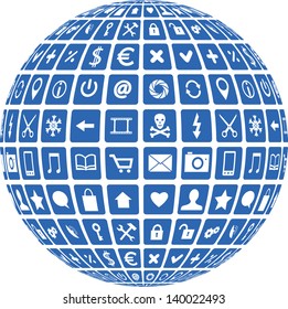 Ball with mobile phone and business icons