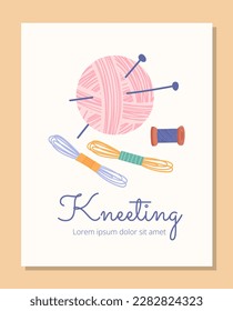 Ball with needle concept. Studio inventory for clothing production. Handmade, handicraft, workshop and atelier. Template, layout and mock up. Cartoon flat vector illustration