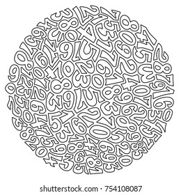 Ball of numbers. Vector composition. Monochrome