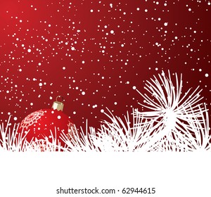 Ball on the Christmas tree and snow