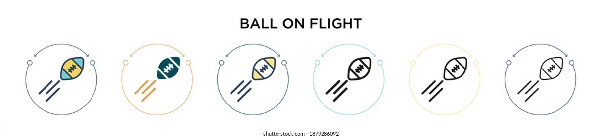 Ball on flight icon in filled, thin line, outline and stroke style. Vector illustration of two colored and black ball on flight vector icons designs can be used for mobile, ui, web