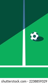 The ball on the football field. Vector illustration of a fragment of a football field with a ball. Sketch for creativity.