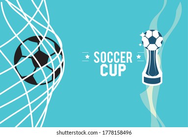 ball on goal and trophy design, Soccer 2020 football sport hobby competition and game theme Vector illustration