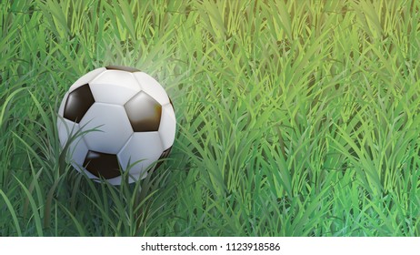 Ball on green field, Football tournament, Soccer, cup, Design Background Template, Vector Illustration.
