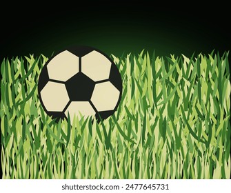 Ball on a green soccer grass field. Soccer ball on the grass. Vector stadium background. EPS 10.