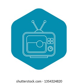 Ball on the screen of retro TV icon. Outline illustration of soccer ball on the screen of retro TV vector icon for web