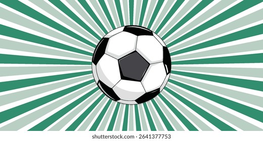 Ball on soccer field top view, football pitch view from above, poster with space for text, vector