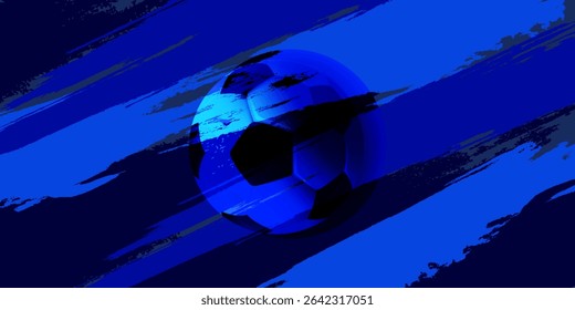 Ball on soccer field top view, football pitch view from above, poster with space for text, vector