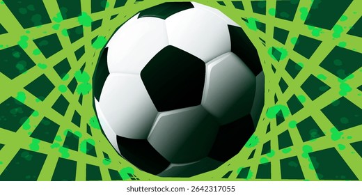 Ball on soccer field top view, football pitch view from above, poster with space for text, vector