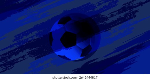 Ball on soccer field top view, football pitch view from above, poster with space for text, vector