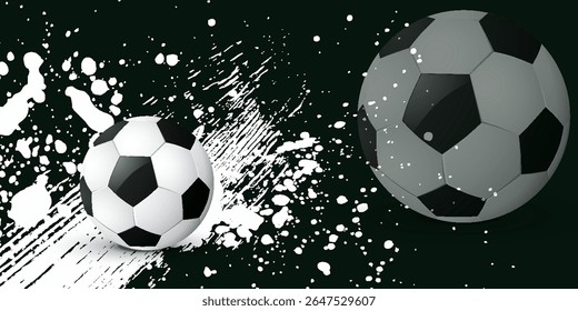 Ball on soccer field top view, football pitch view from above, poster with space for text, vector