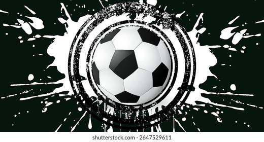 Ball on soccer field top view, football pitch view from above, poster with space for text, vector